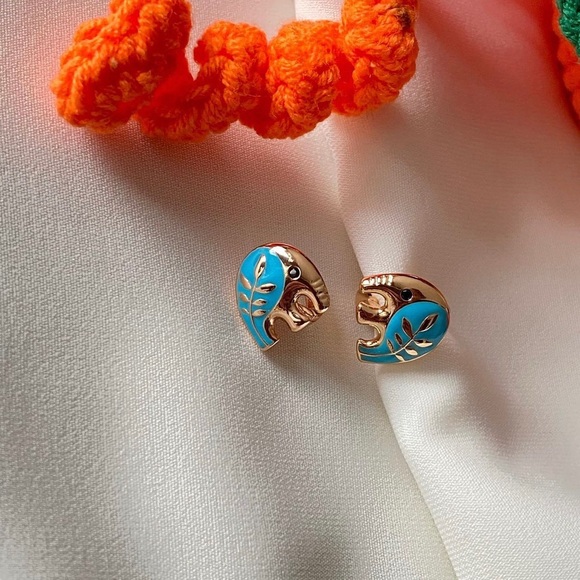 LAST ONE Elephant Hoop Earrings 18k Gold Plated Enameled Luxury Jewelry - Picture 5 of 10